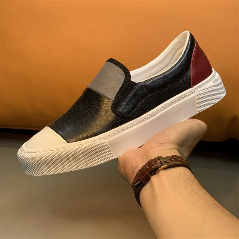 Mocassins em pele genuína moderno em blocos de cor