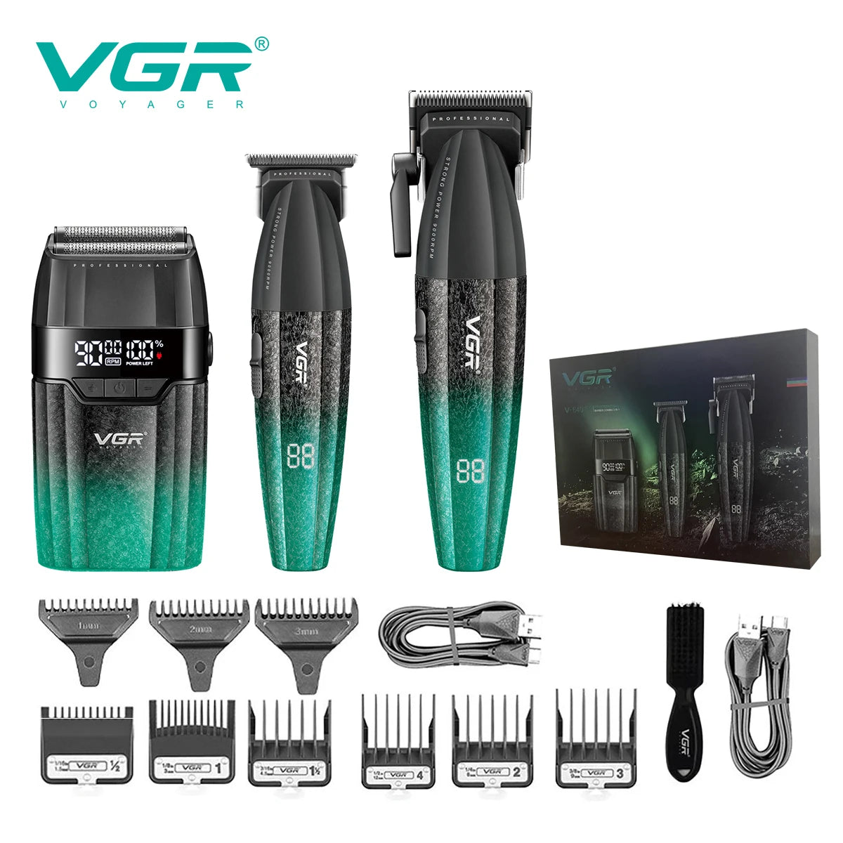 Máquina VGR V-640 S3 3 em 1 para Cabelo, Barba e Acabamento — 9000 RPM