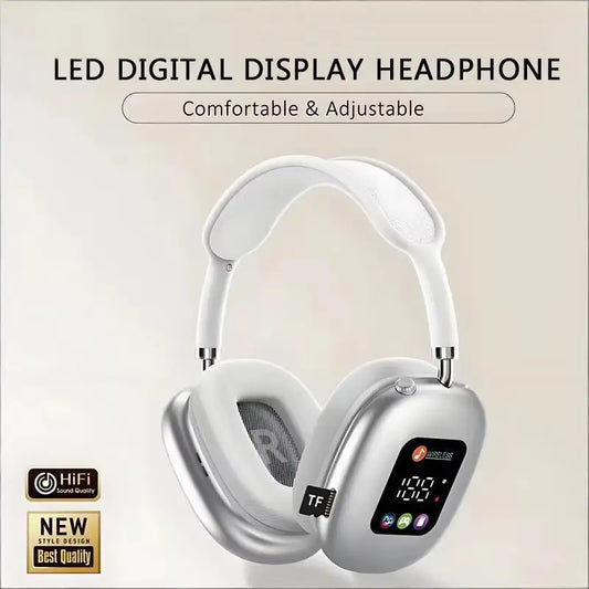Fones de ouvido Bluetooth sem fio com tela digital RGB