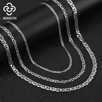 Colar Rinntin em Prata de Lei 925 Italiana com Corrente Plana Estilo Marinheiro