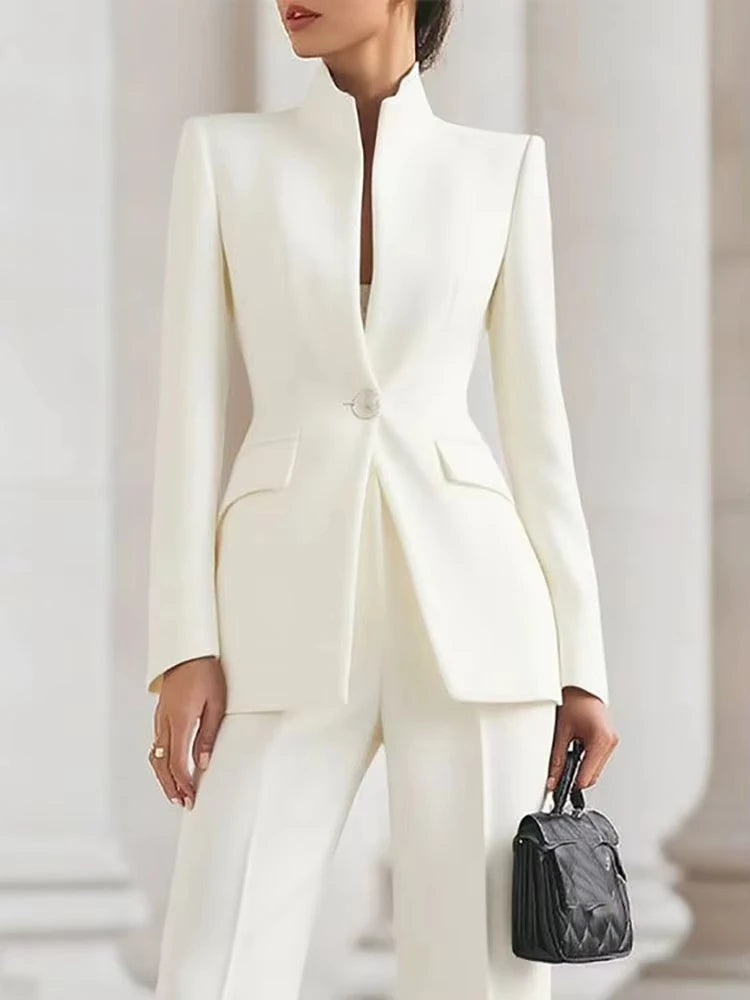 Conjunto Feminino Elegante de Blazer e Calças — Slim Fit para Trabalho
