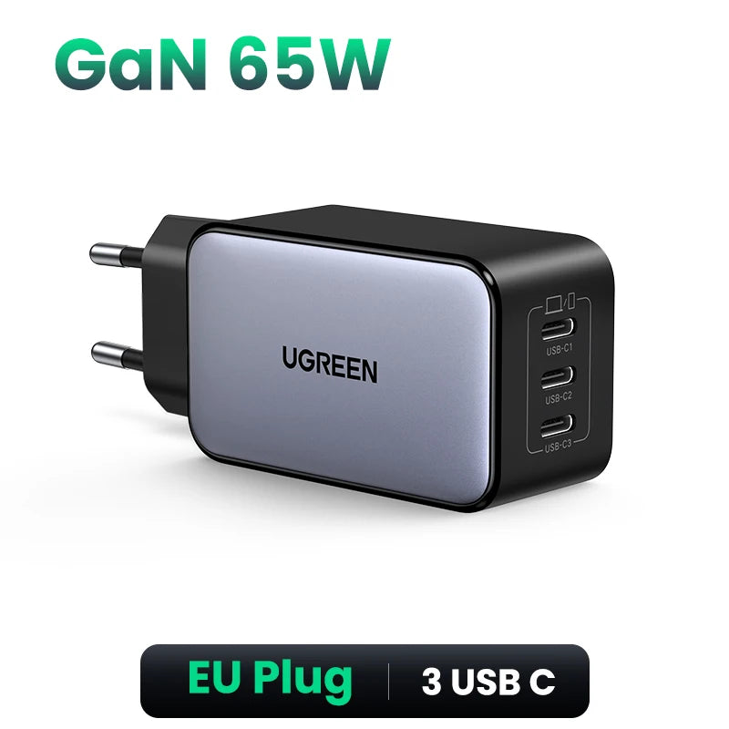 Carregador de 65w, 4 portas usb c