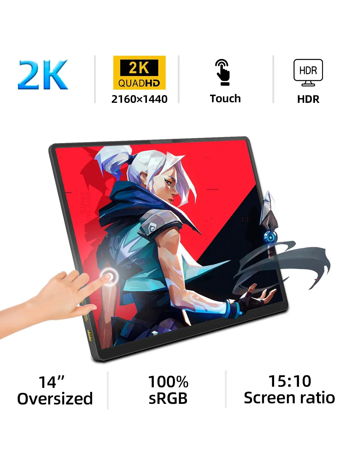 Monitor Portátil ZSUS 14" 2K 60 Hz – HDR 10, USB-C e Altifalantes