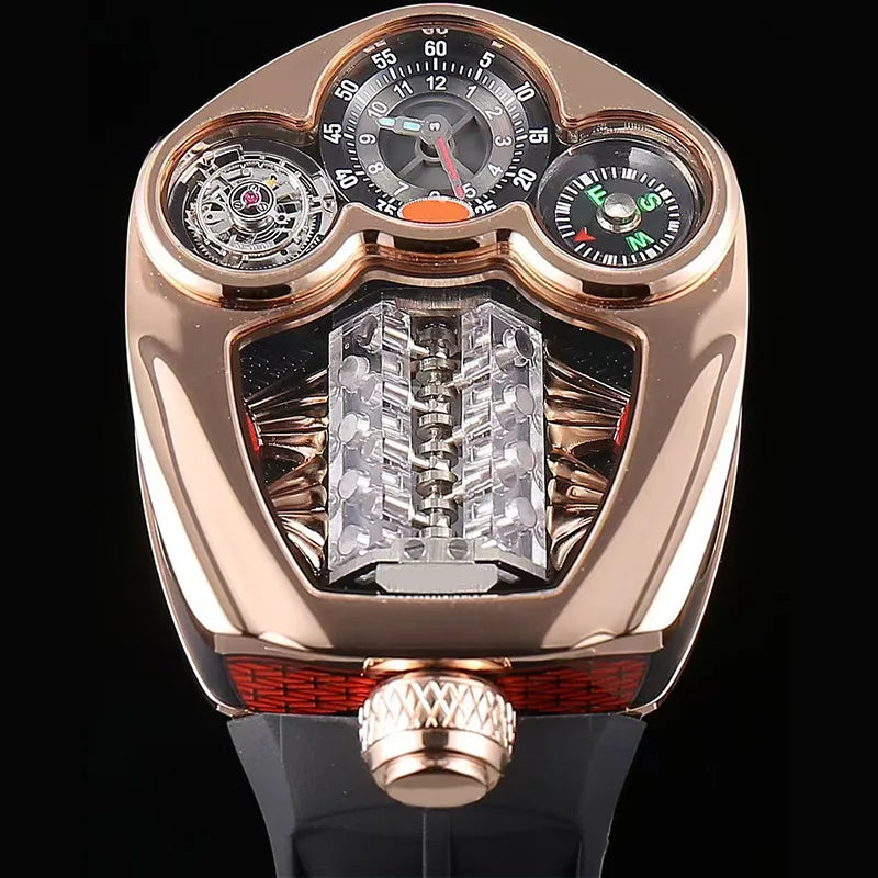 Relógio Masculino de Quartzo Engine — Aço Inoxidável, Bússola e 3 ATM