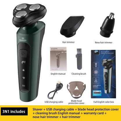 Barbeador Elétrico Masculino 9D Multifuncional – Recarregável e Lavável