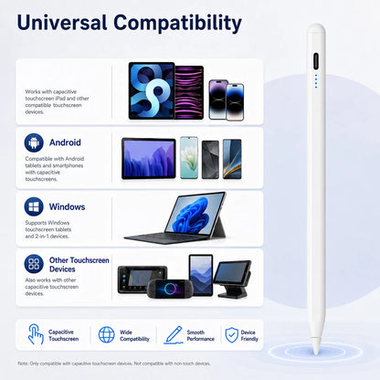 Caneta Stylus Magnética Universal QUKAM — 4 LEDs, USB-C, Sem Bluetooth e 2 Pontas