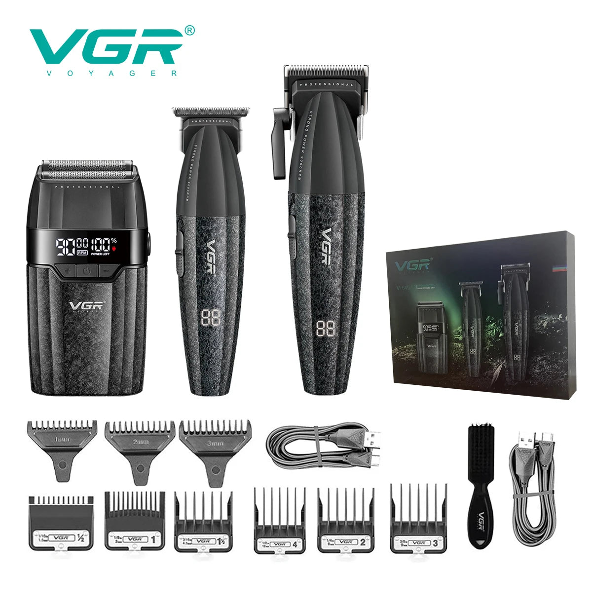 Máquina VGR V-640 S3 3 em 1 para Cabelo, Barba e Acabamento — 9000 RPM