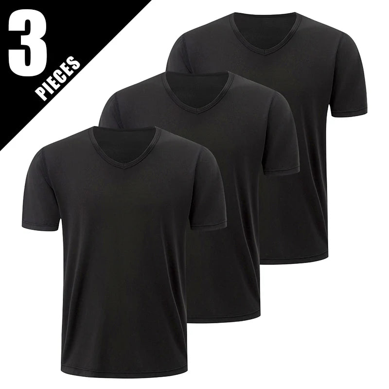 T-Shirt Masculina Básica com Decote em V — Packs de 1 a 4 Peças