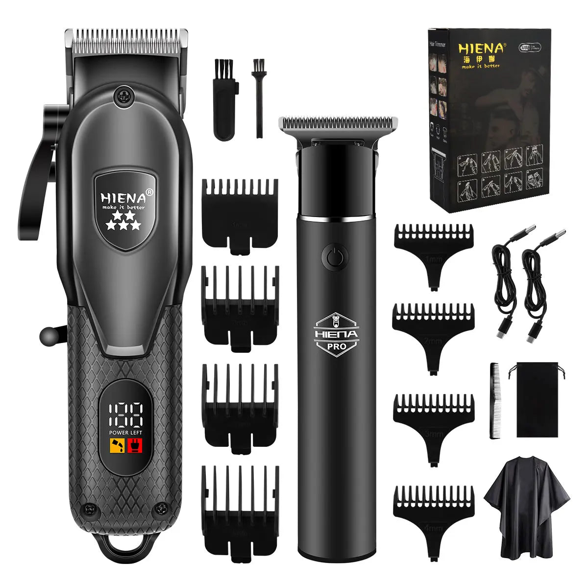 Kit de Cortador de Cabelo HIENA — Aparador Elétrico Profissional com Display LCD