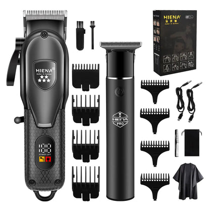 Kit de Cortador de Cabelo HIENA — Aparador Elétrico Profissional com Display LCD
