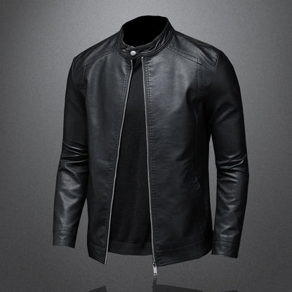 Jaqueta de couro masculina para primavera/outono com gola slim