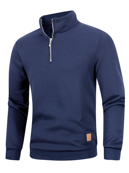 Suéter masculino de outono com zíper, gola alta