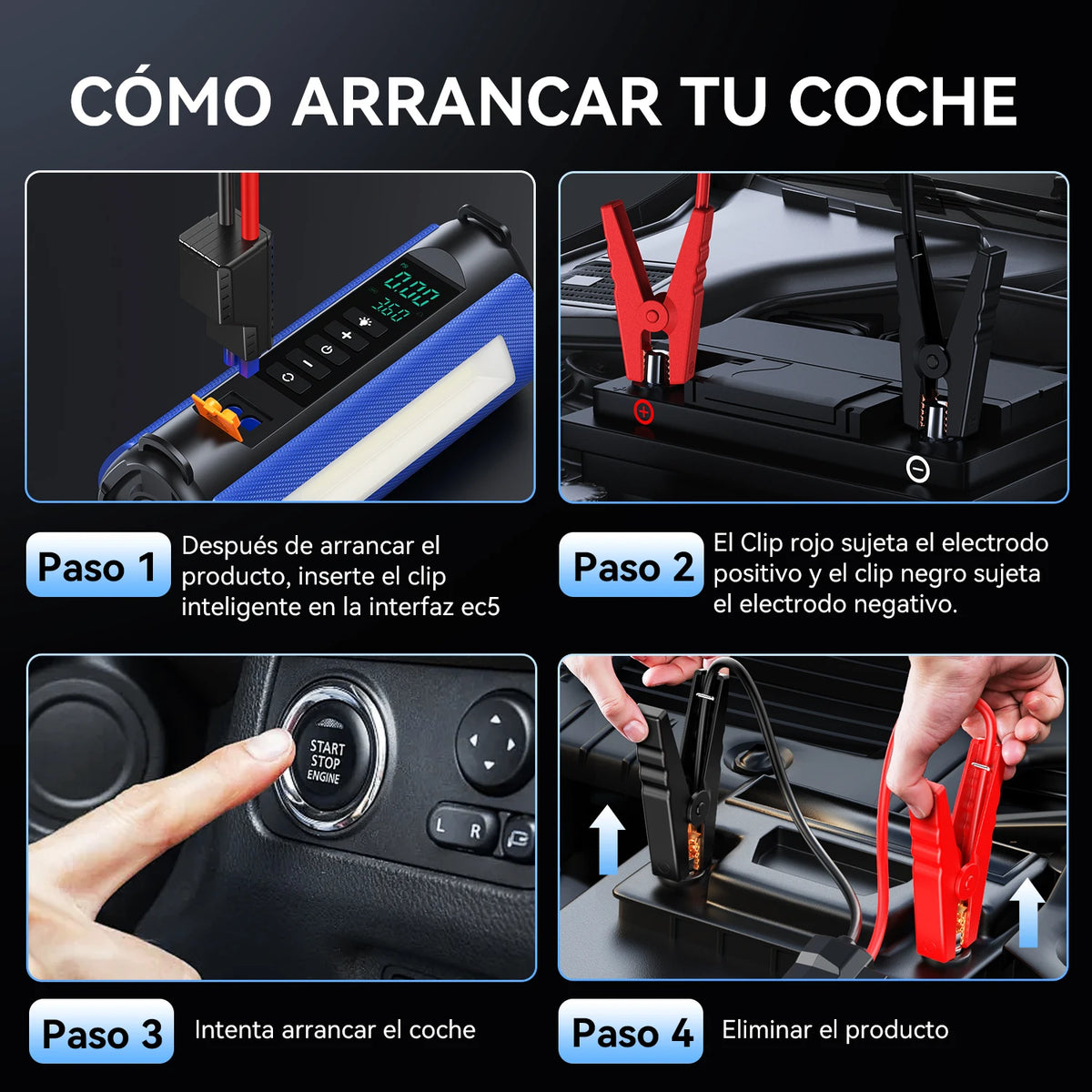 Arrancador de Bateria Portátil 2000A 12V com Compressor de Ar 150 PSI