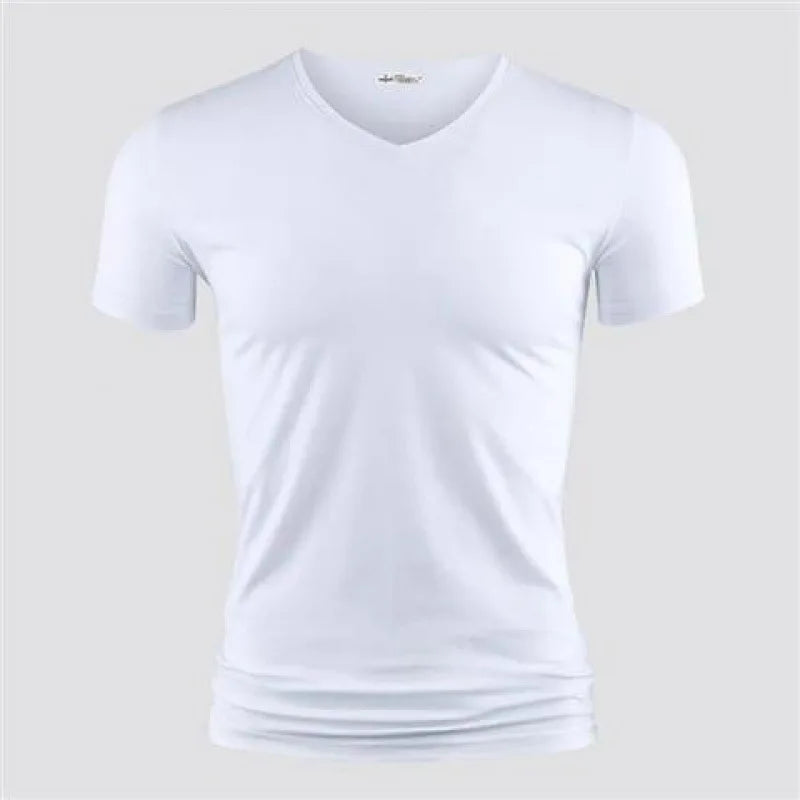 T-shirts cor pura gola V e O