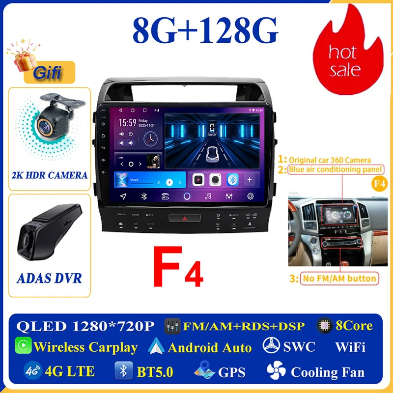 Central Multimídia Android 16 para Toyota Land Cruiser 11 200 2007-2015