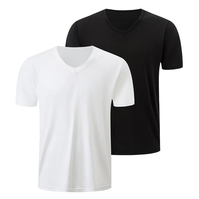 T-Shirt Masculina Básica com Decote em V — Packs de 1 a 4 Peças