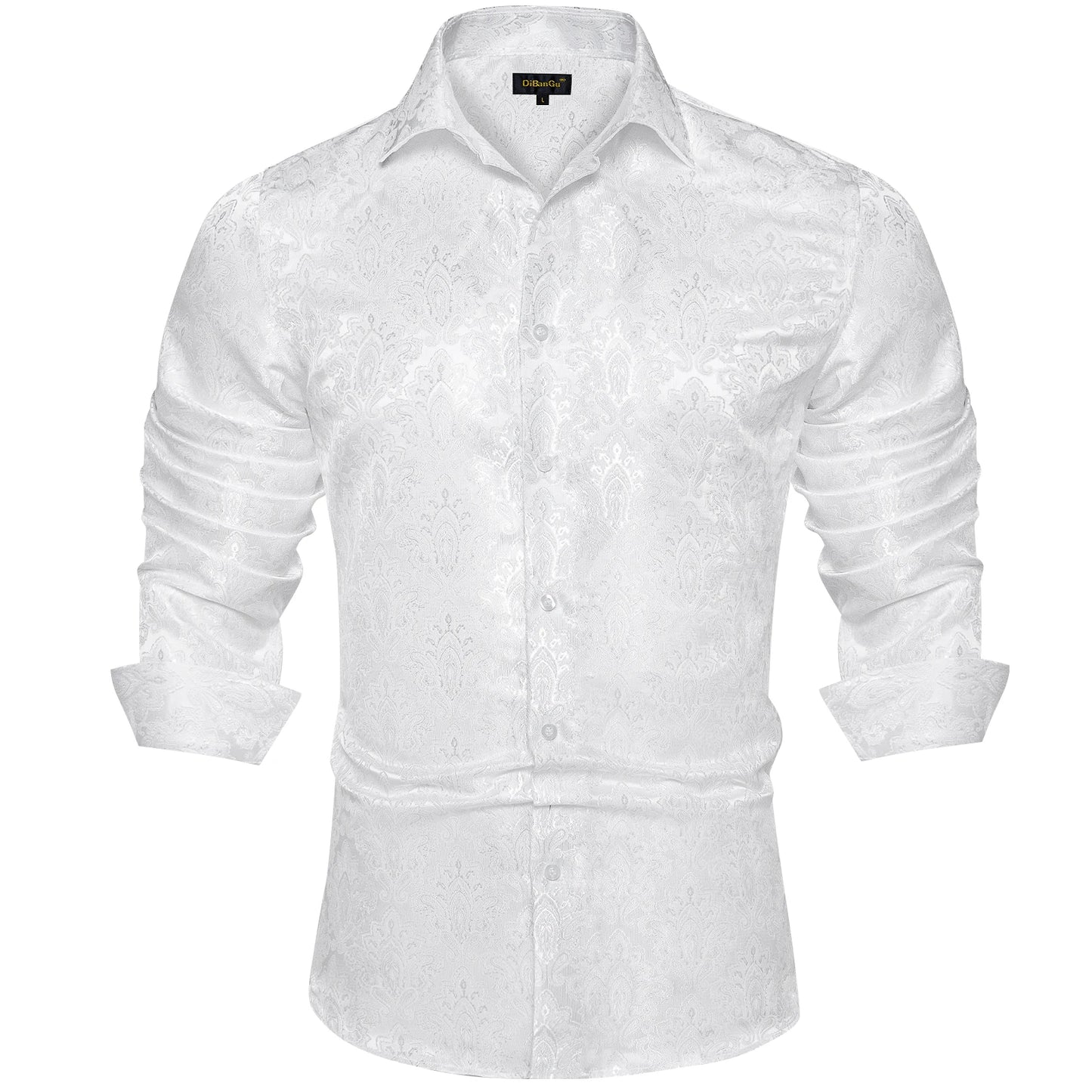 Camisa Masculina Paisley de Manga Longa em Poliéster