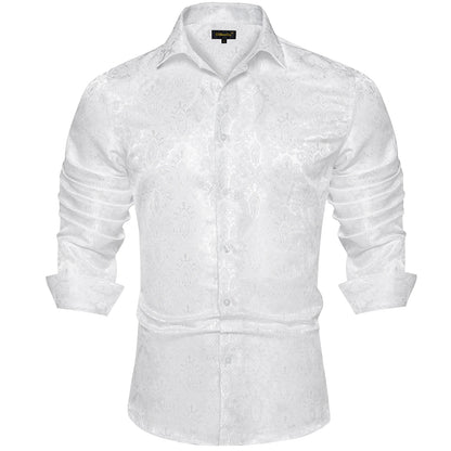 Camisa Masculina Paisley de Manga Longa em Poliéster
