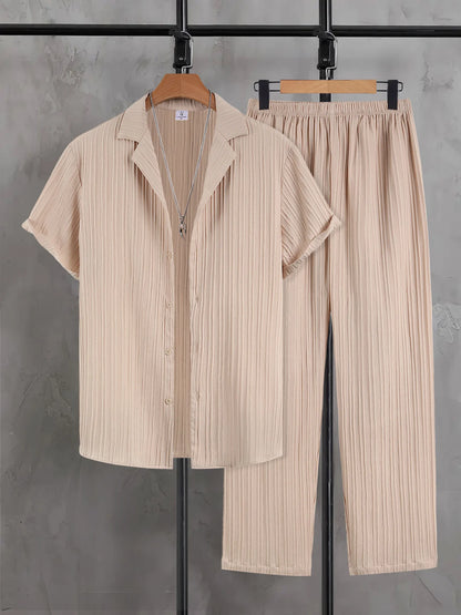 Conjunto Masculino de 2 Peças com Camisa de Manga Curta e Calça