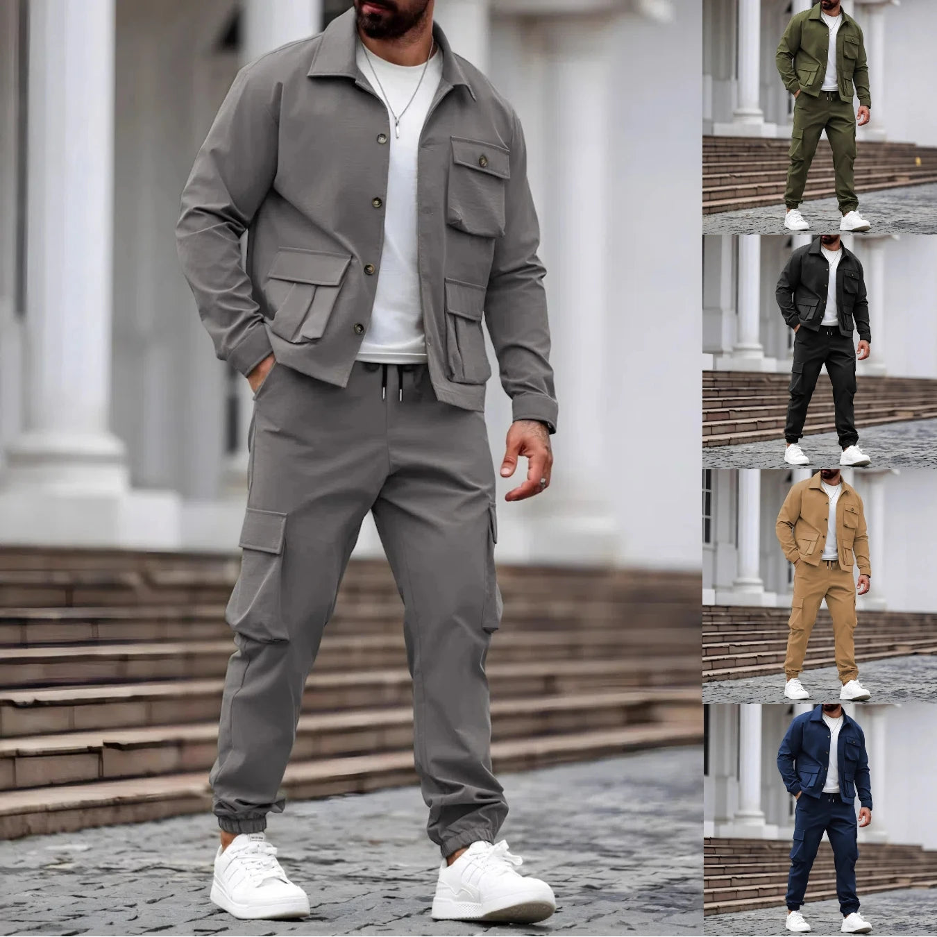 Fato casual vários bolsos retrô.