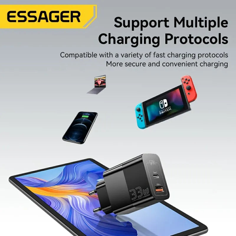 Carregador USB-C Essager, carregamento rápido GaN Type-C PD