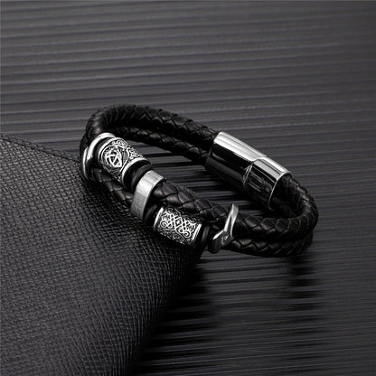 Pulseiras estilo punk viking em pele genuína entrançada