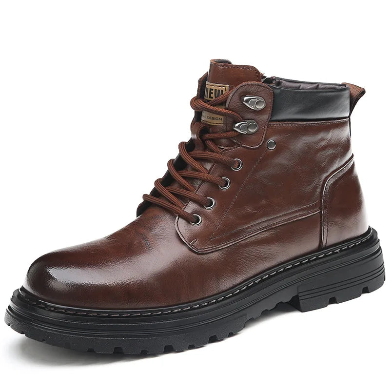 Botas masculinas de couro bovino para outono/inverno