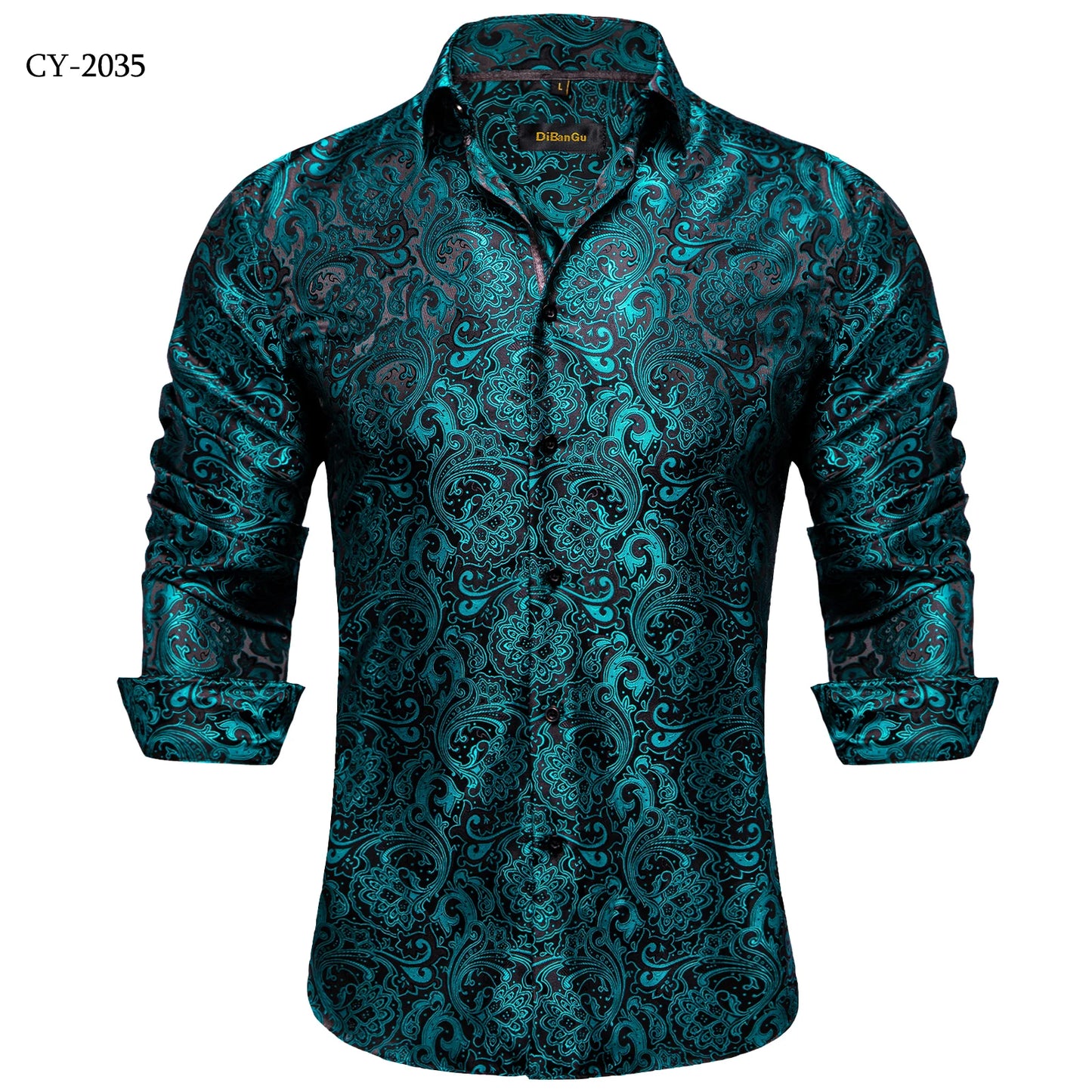 Camisa Masculina Paisley de Manga Longa em Poliéster