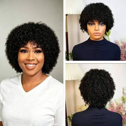 Peruca Curta Afro Kinky em Cabelo Humano