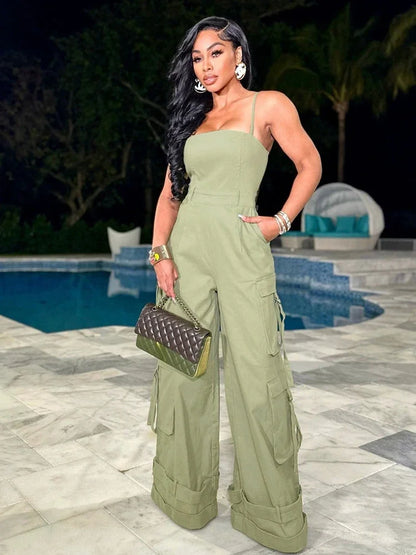 Macacão Feminino Cargo de Verão – Perna Larga, Bolsos e Estilo Casual