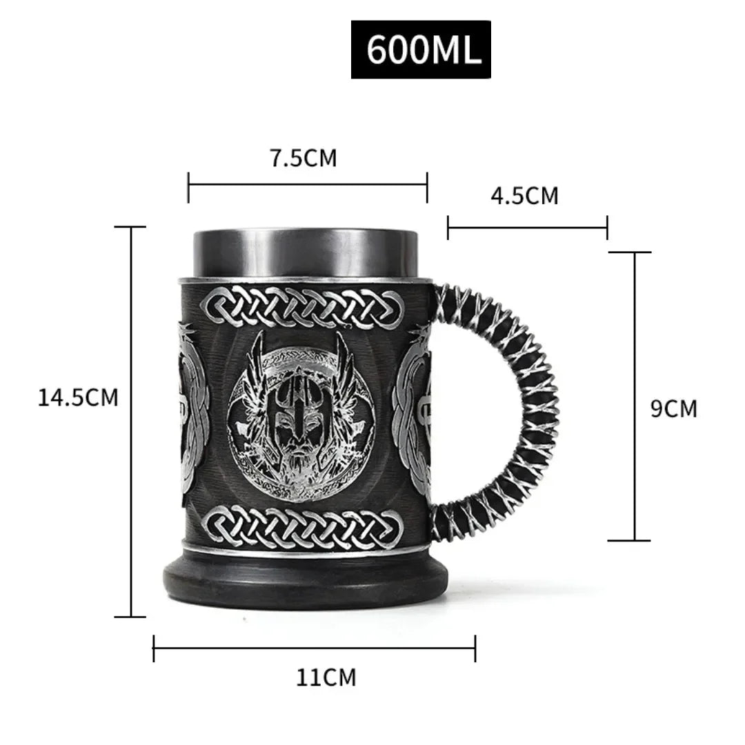 Caneca de cerveja estilo Viking em aço inoxidável