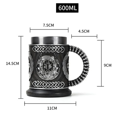 Caneca de cerveja estilo Viking em aço inoxidável