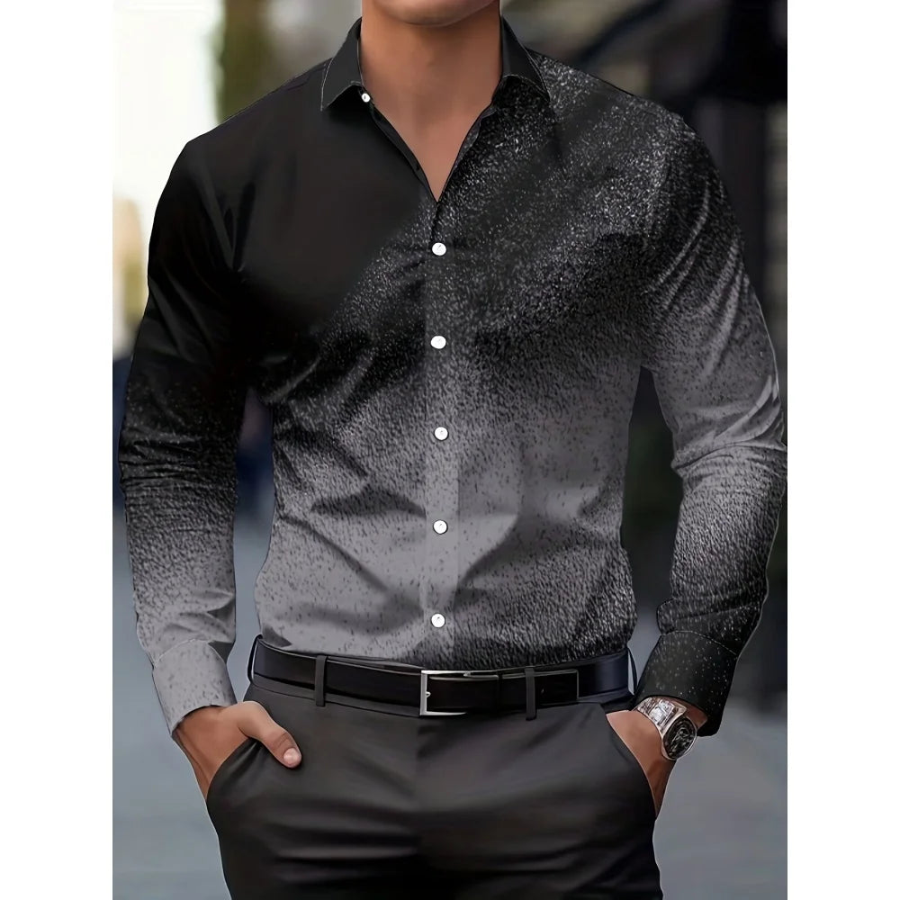 Camisa Masculina de Manga Comprida com Estampa Gradiente