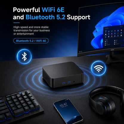 Mini PC Intel Core i9/i3 — Windows 11 Pro, até 32 GB RAM, até 2 TB SSD, Wi‑Fi 6E e Bluetooth 5.2