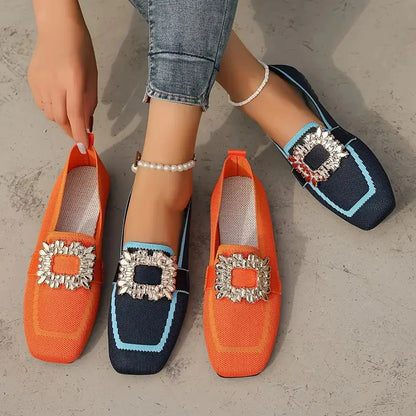 Mocassins planos sapatos femininos tricô