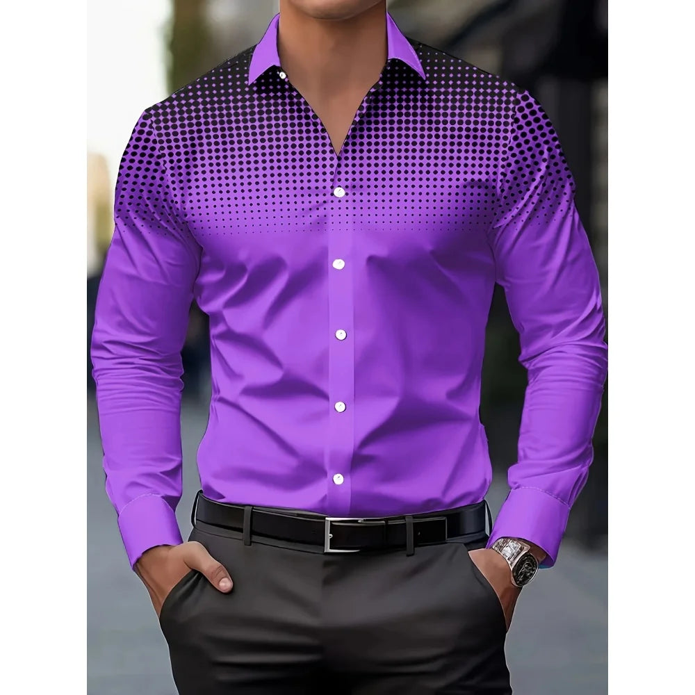 Camisa Masculina de Manga Comprida com Estampa Gradiente