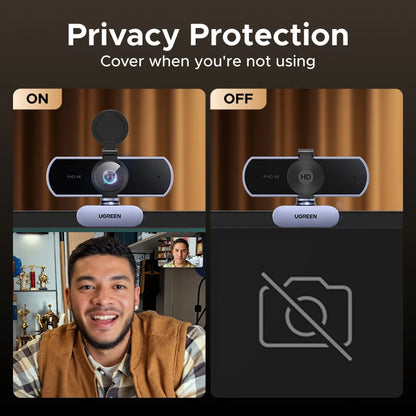 Webcam UGREEN 4K/1080P — 8 MP, Foco Automático e Microfones com Cancelamento de Ruído por IA
