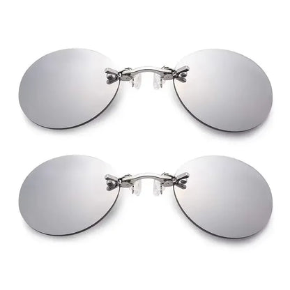 Óculos de Sol Masculinos Vintage Redondos Sem Aro com Clipe Nasal