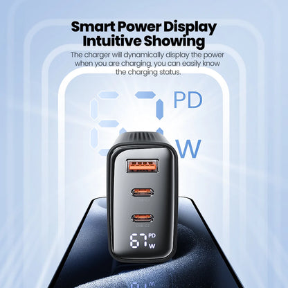 Carregador com Display Digital Toocki 67W GaN