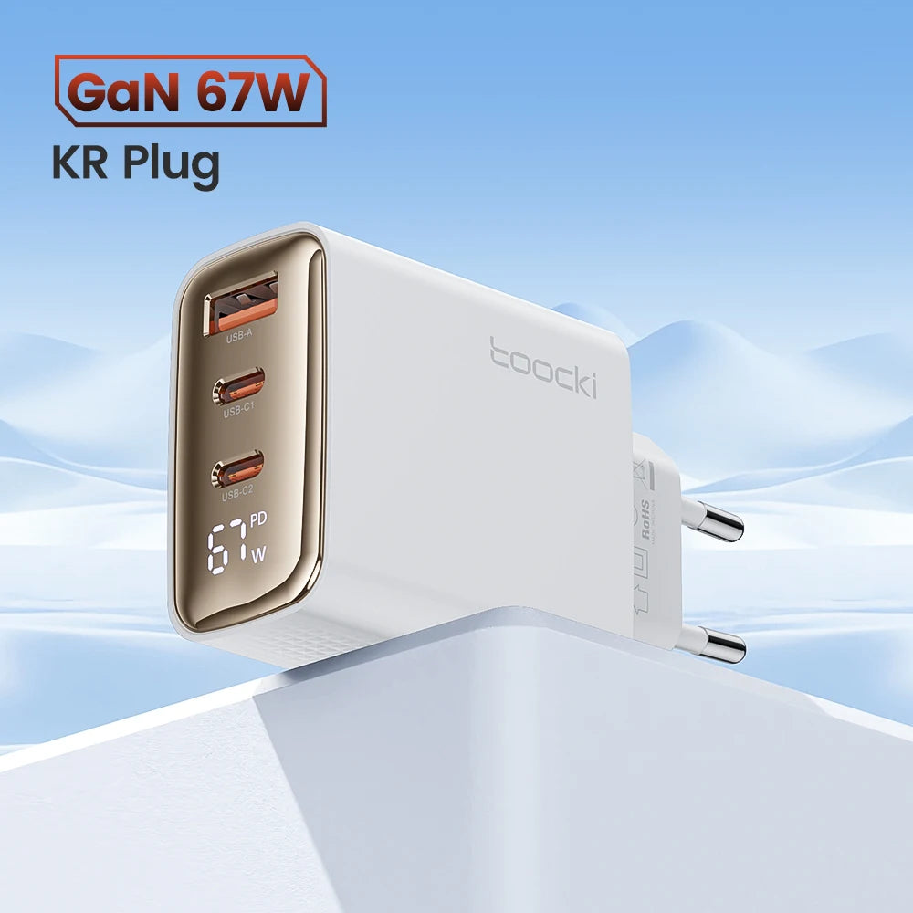 Carregador com Display Digital Toocki 67W GaN