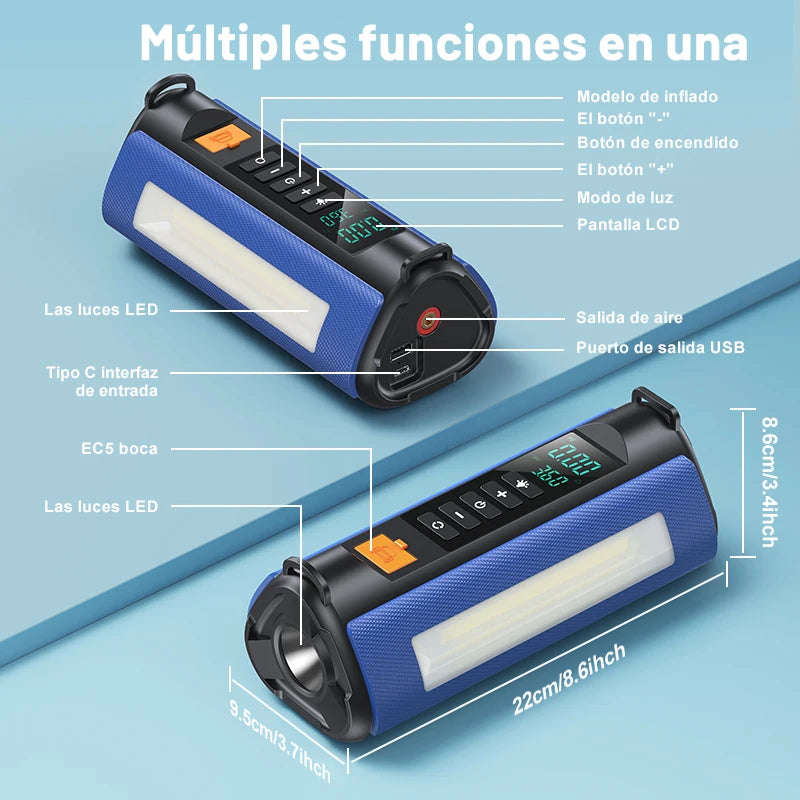Arrancador de Bateria Portátil 2000A 12V com Compressor de Ar 150 PSI