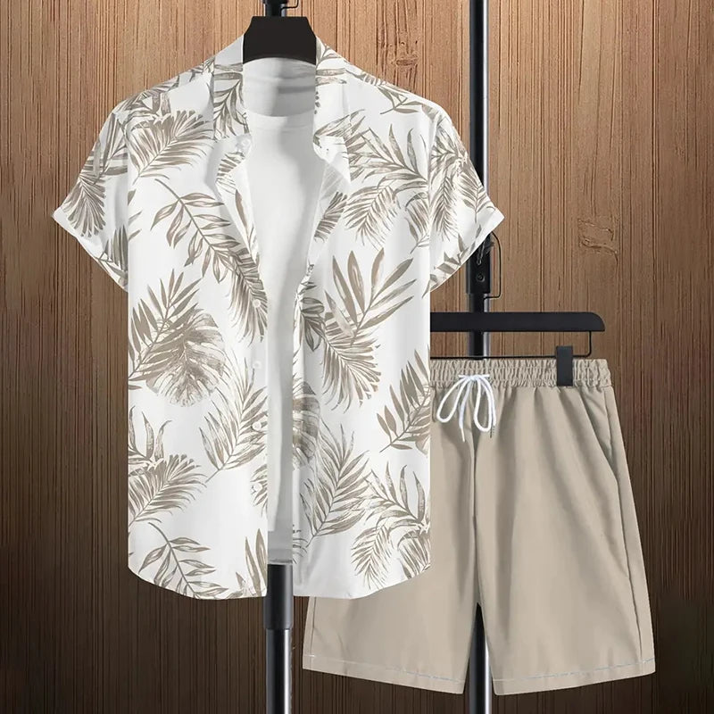 Conjunto Masculino de Verão com Estampa de Folhas