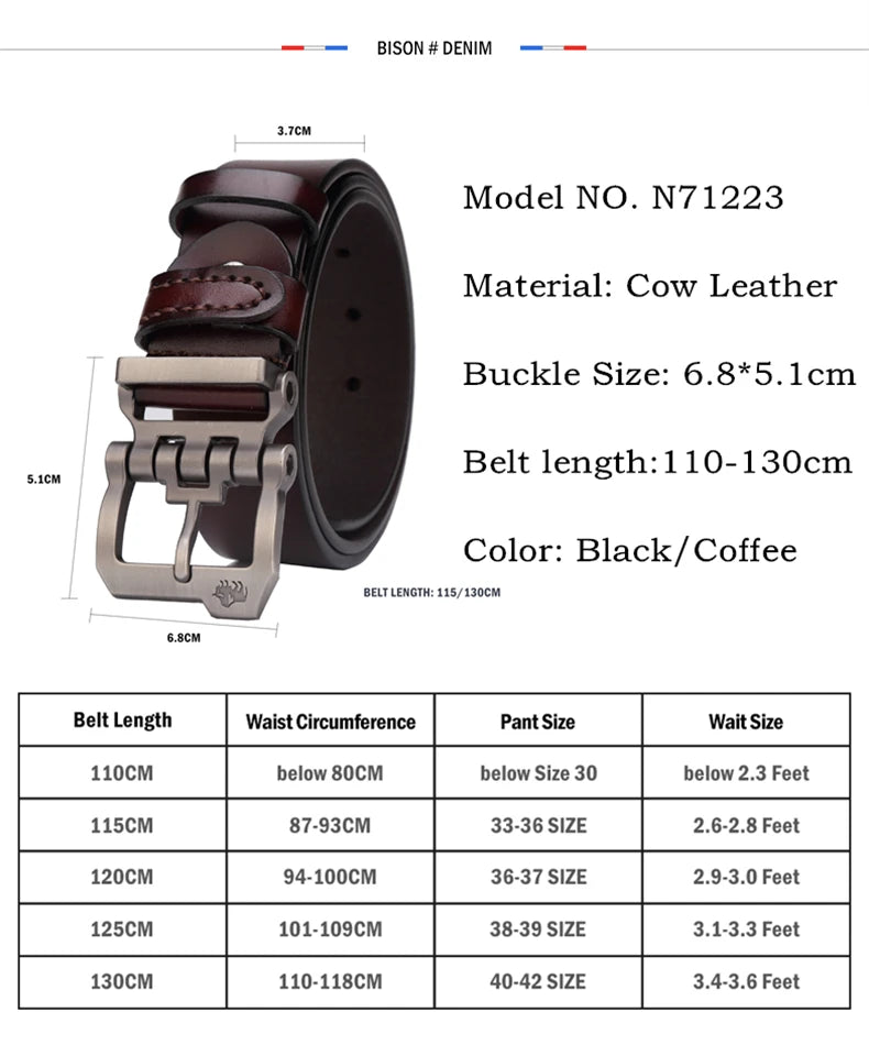 Cinto Bison denim de couro genuíno