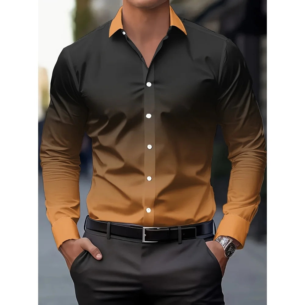Camisa Masculina de Manga Comprida com Estampa Gradiente