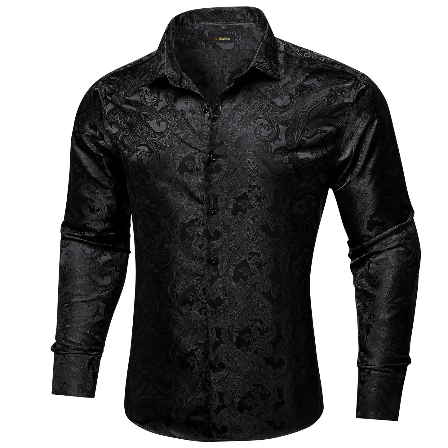 Camisa Masculina Paisley de Manga Longa em Poliéster