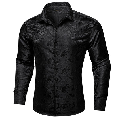 Camisa Masculina Paisley de Manga Longa em Poliéster