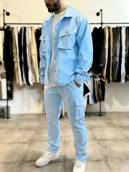 Conjunto Masculino Casual de Jaqueta e Calça — Poliéster e Múltiplos Bolsos