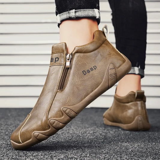 Mocassins Masculinos de Couro com Fecho de Zíper