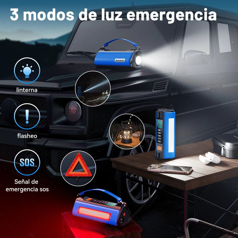 Arrancador de Bateria Portátil 2000A 12V com Compressor de Ar 150 PSI