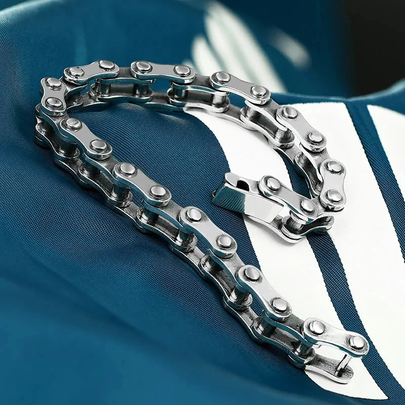 Pulseira de prata corrente de bicicleta